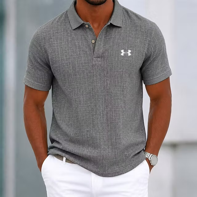Classic Men's Casual Cotton-Linen Polo Shirt with Collar