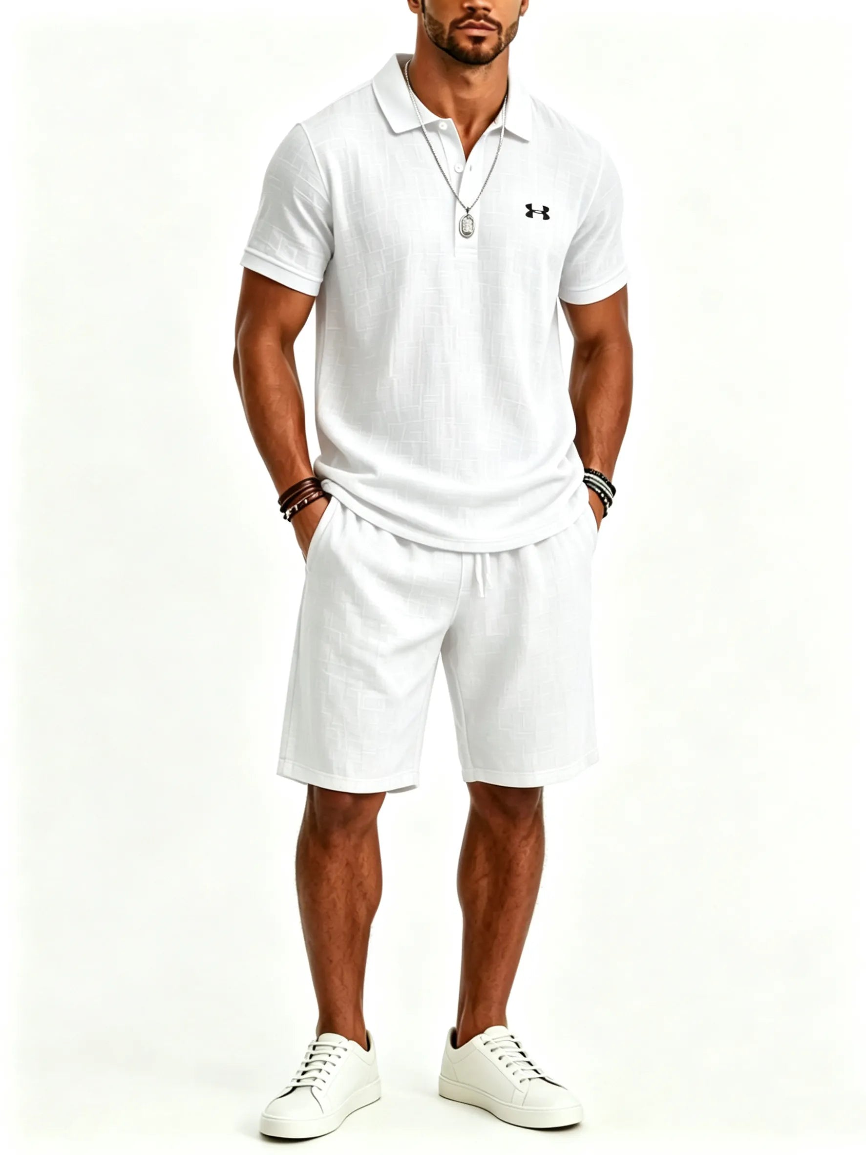 Cotton and linen casual sportswear business polo shirt set