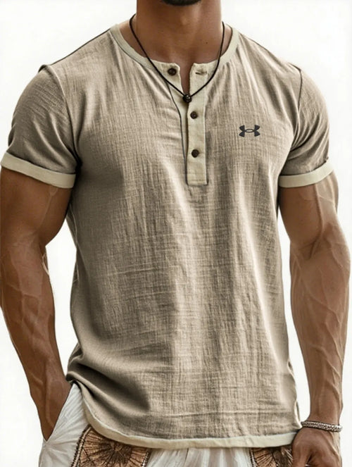 Breathable Color-Block Casual Cotton-Linen T-Shirt