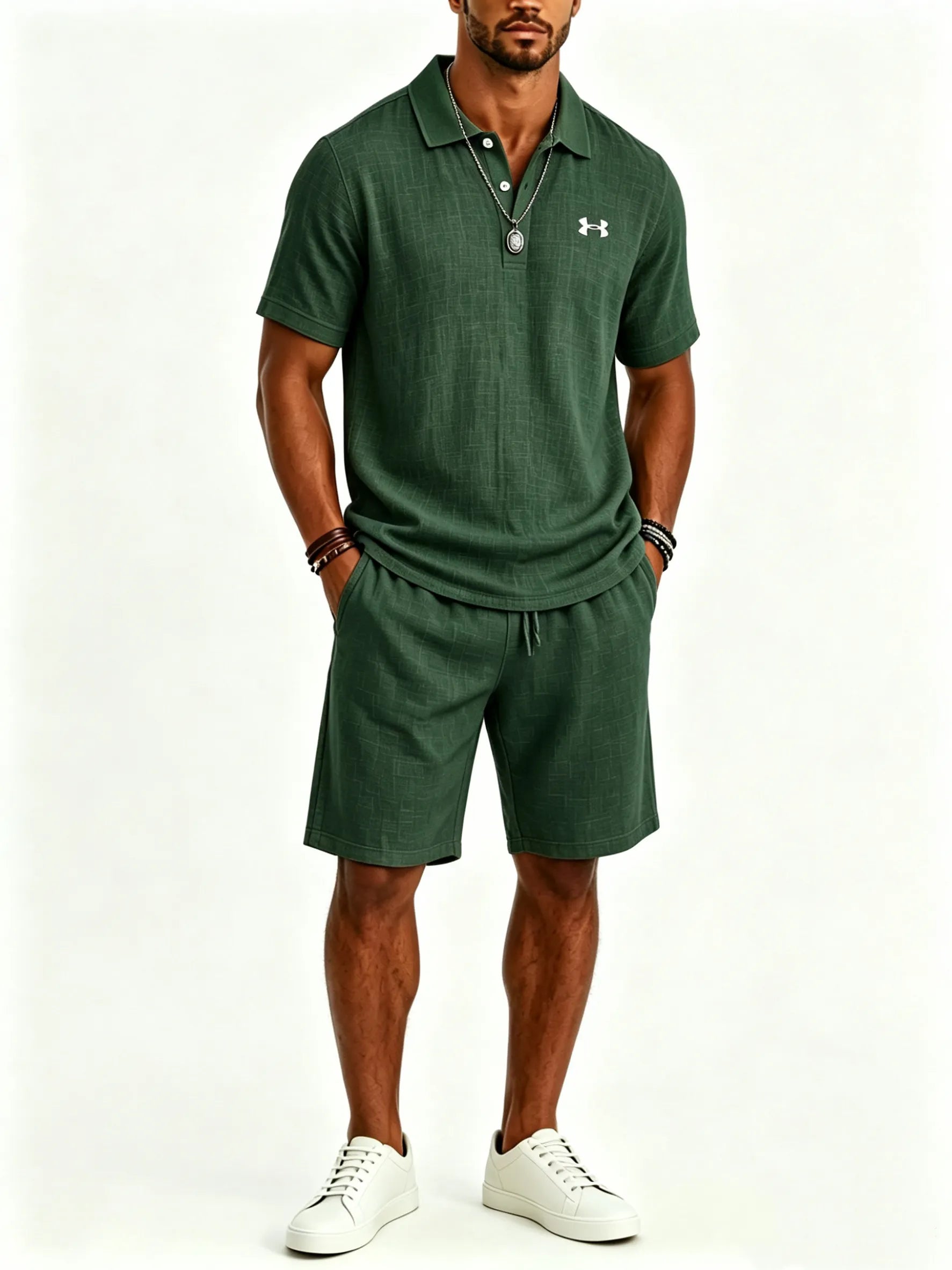 Cotton and linen casual sportswear business polo shirt set