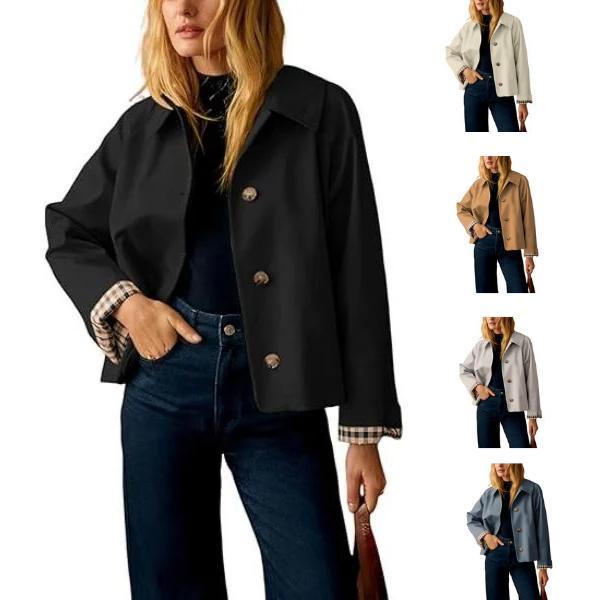 New Spring Button-Down Short Trench Coat with Lapel - Simple, Casual, and Stylish