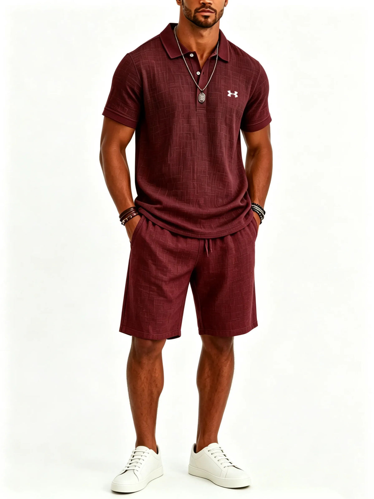 Cotton and linen casual sportswear business polo shirt set