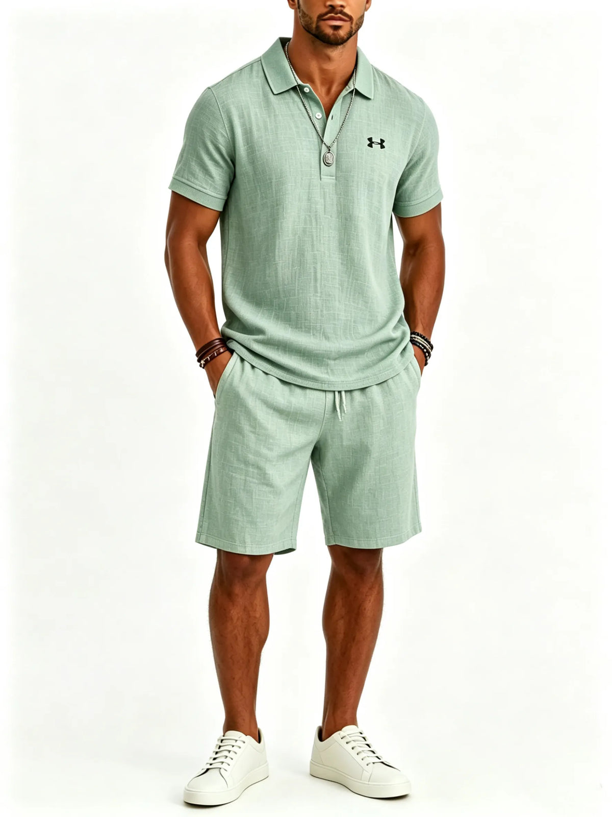 Cotton and linen casual sportswear business polo shirt set