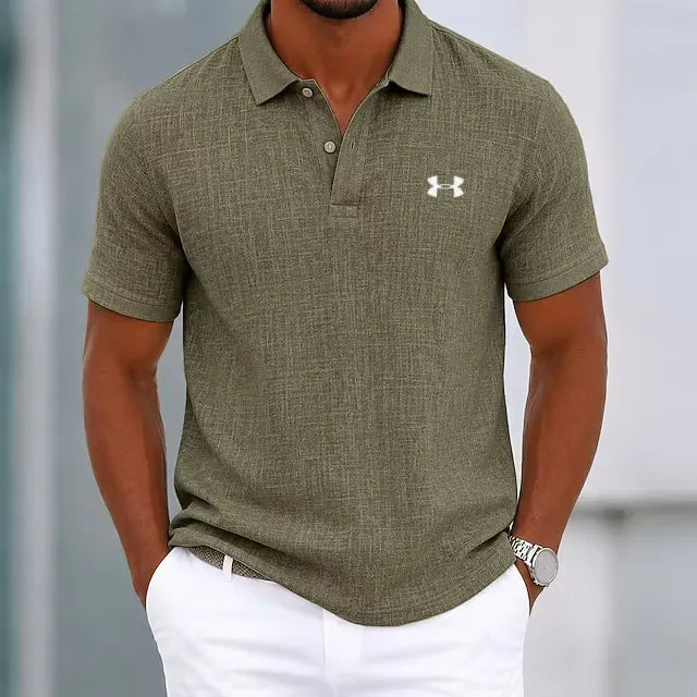 Classic Men's Casual Cotton-Linen Polo Shirt with Collar