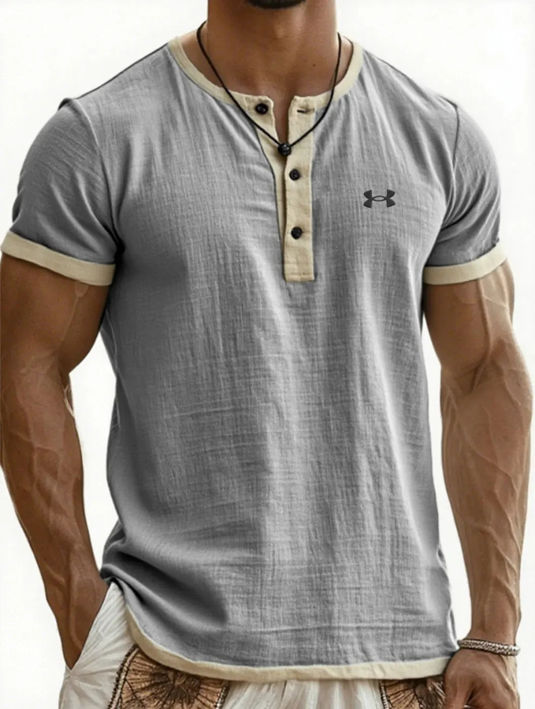 Breathable Color-Block Casual Cotton-Linen T-Shirt