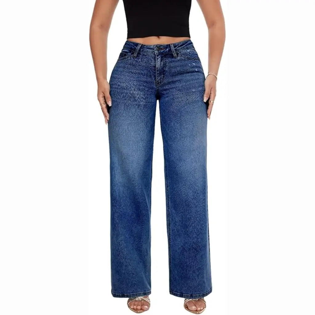 Mid-to-low rise stretch wide-leg jeans