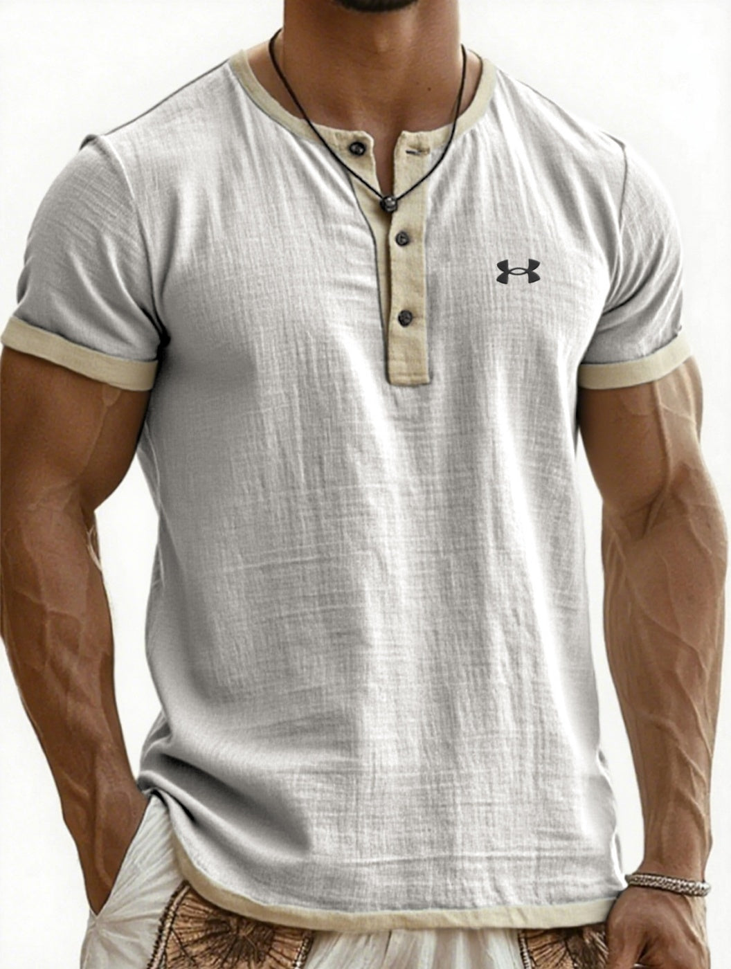 Breathable Color-Block Casual Cotton-Linen T-Shirt