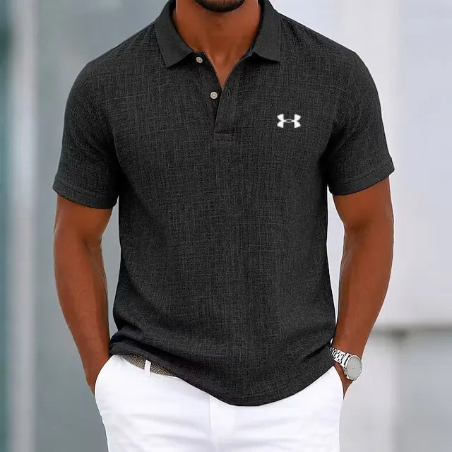 Classic Men's Casual Cotton-Linen Polo Shirt with Collar