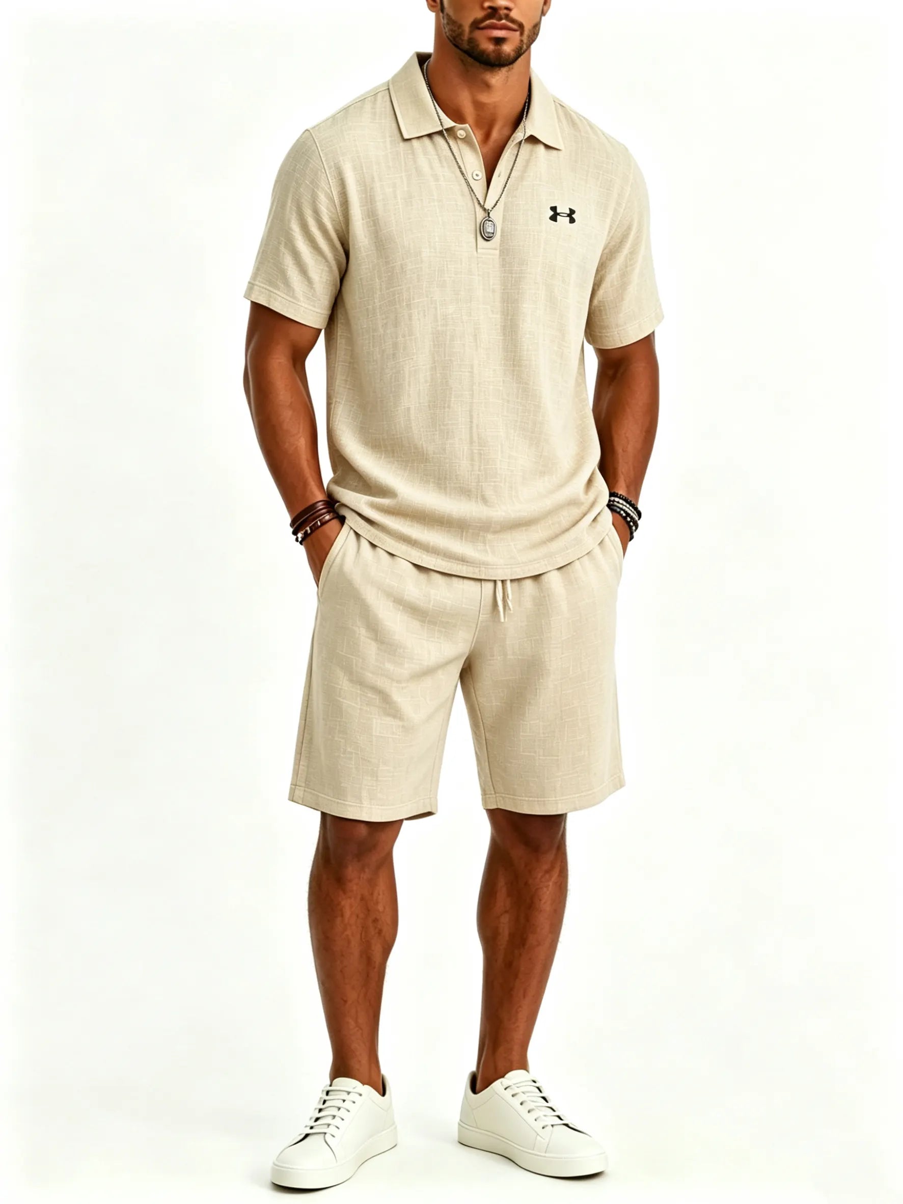 Cotton and linen casual sportswear business polo shirt set