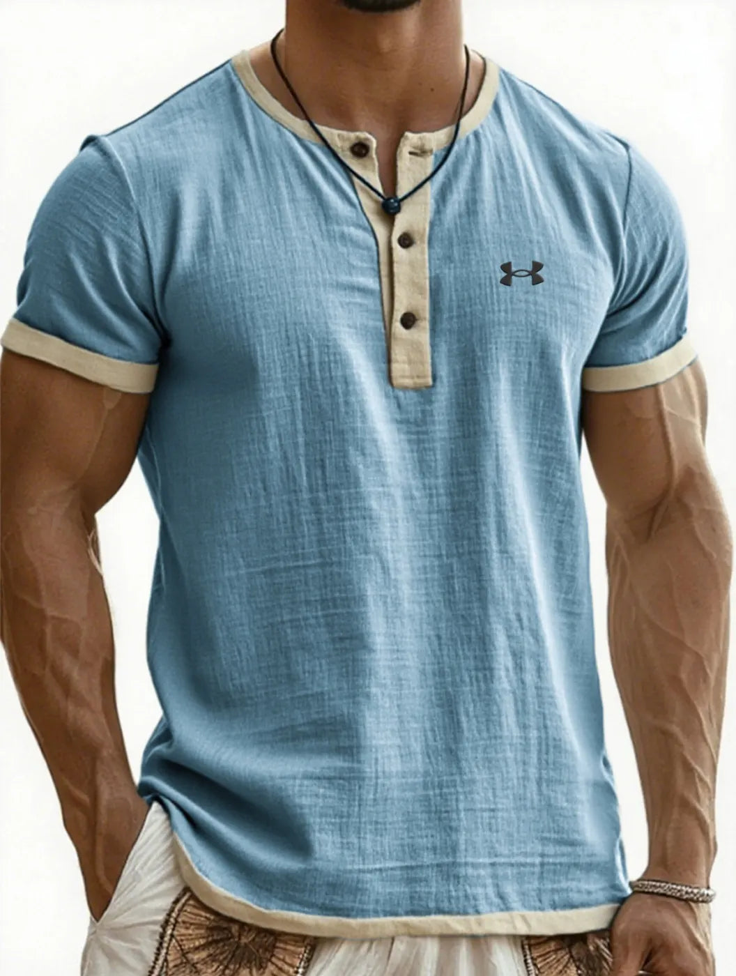 Breathable Color-Block Casual Cotton-Linen T-Shirt
