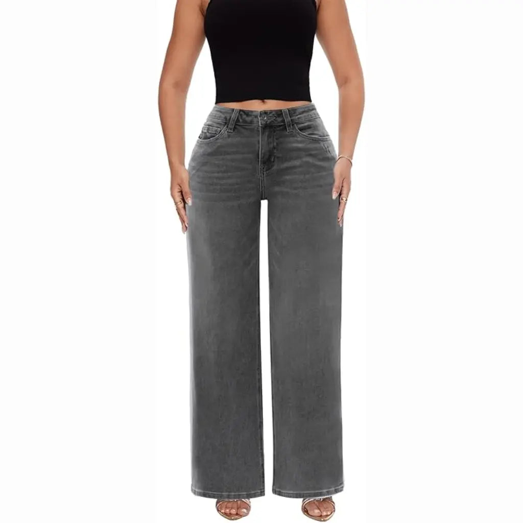 Mid-to-low rise stretch wide-leg jeans