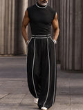 Color-block striped mock-neck set