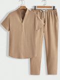 Casual sportswear set, short-sleeved shirt and trousers, solid color