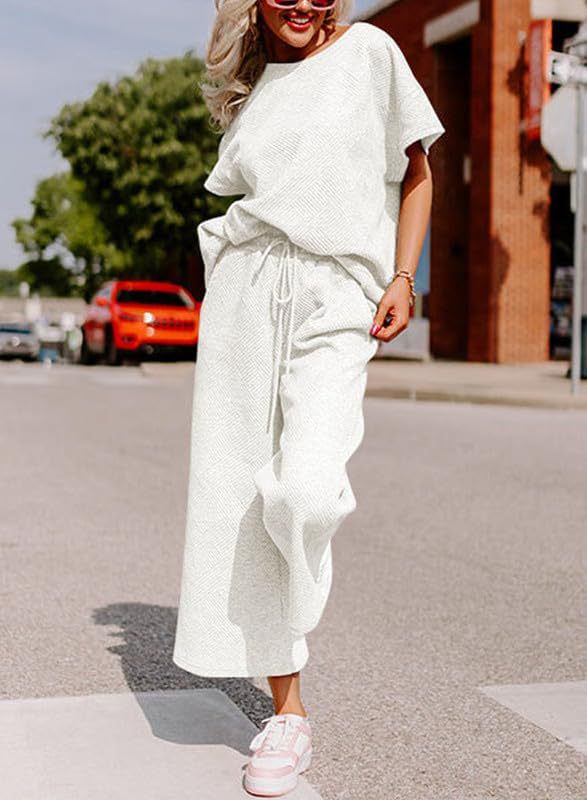 Simple solid color casual textured drawstring sportswear set