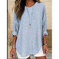Retro striped design loose long-sleeved round neck top