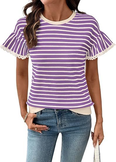 Summer Fashion Ribbed Knit Striped Shirt