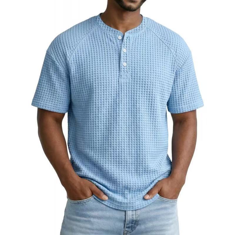 Crew neck short-sleeved polo shirt, color-blocked casual sports T-shirt for men