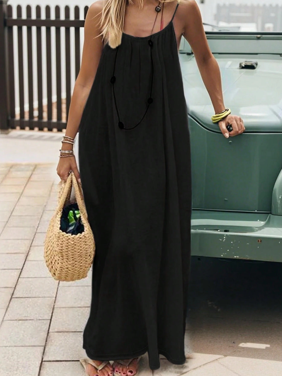 ☀️Women's Solid Color Backless Spaghetti Strap DressLimited-time special offer