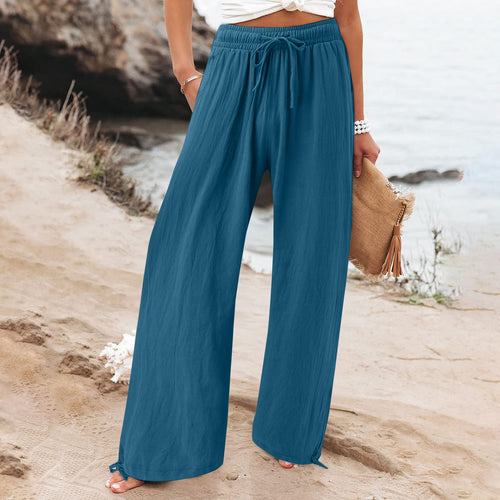 Elastic waist casual solid color wide-leg trousers