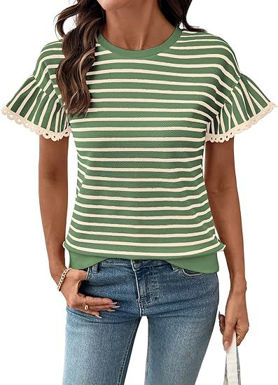 Summer Fashion Ribbed Knit Striped Shirt