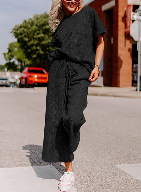 Simple solid color casual textured drawstring sportswear set