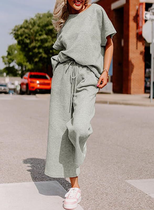 Simple solid color casual textured drawstring sportswear set