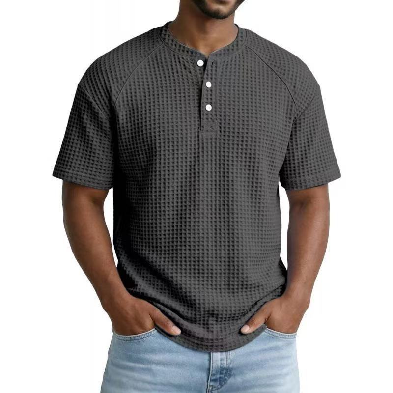 Crew neck short-sleeved polo shirt, color-blocked casual sports T-shirt for men