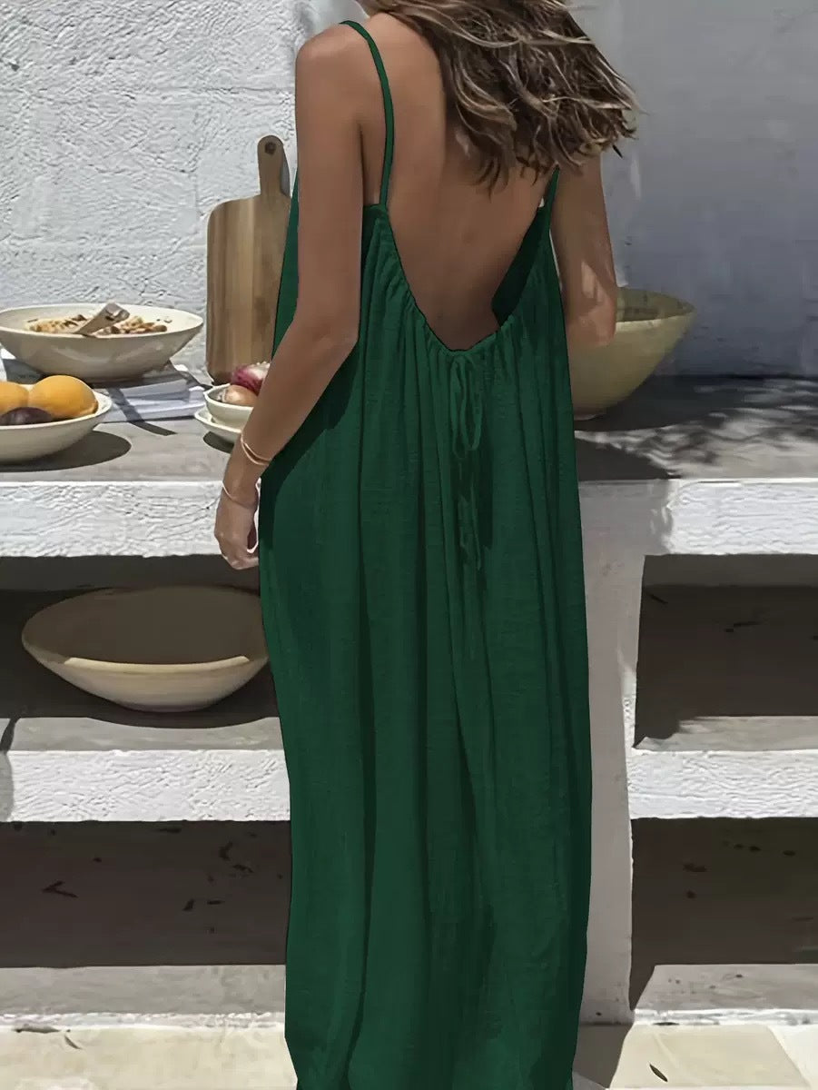 ☀️Women's Solid Color Backless Spaghetti Strap DressLimited-time special offer