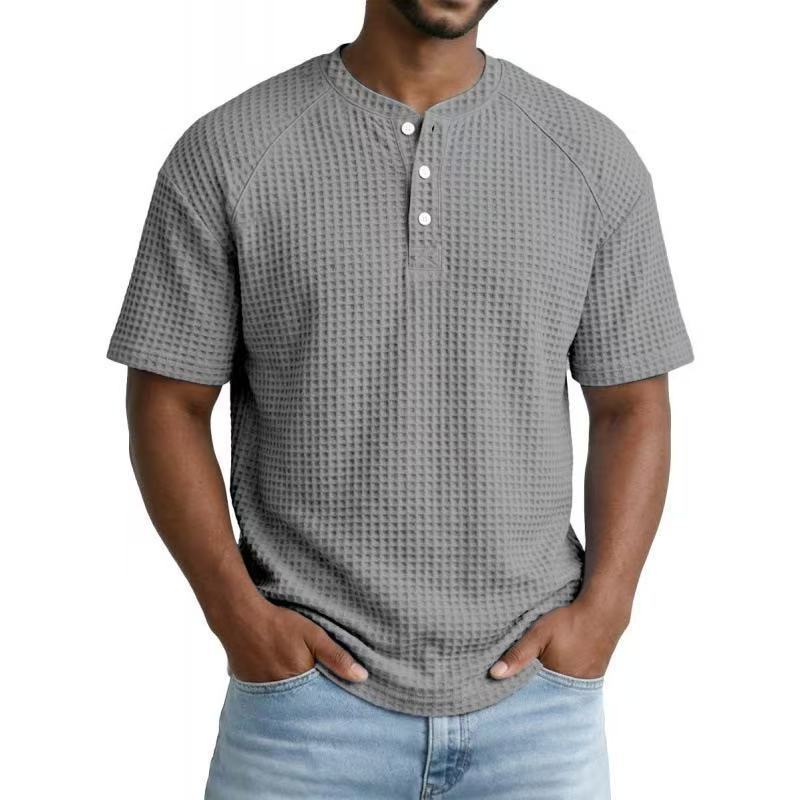 Crew neck short-sleeved polo shirt, color-blocked casual sports T-shirt for men