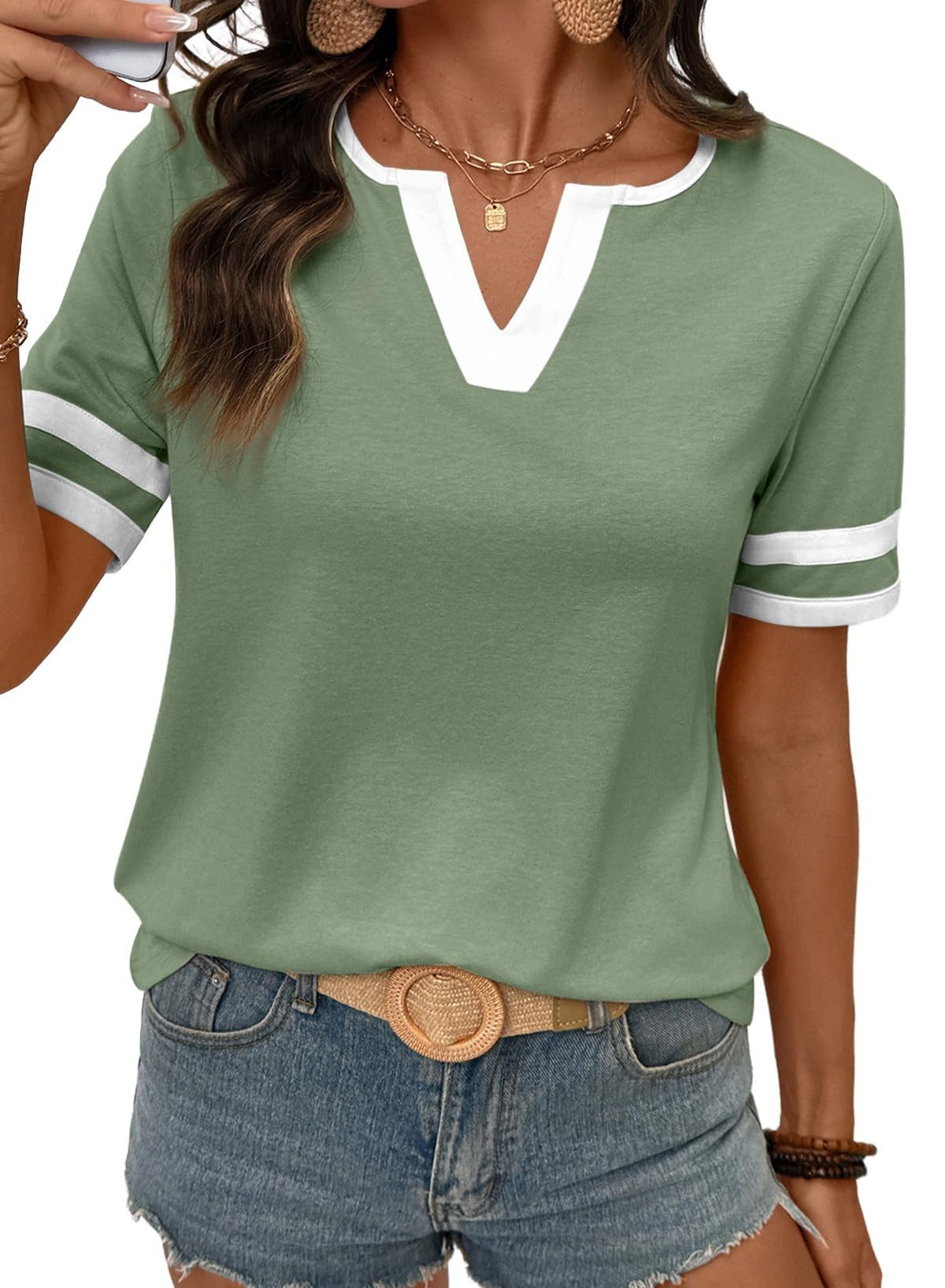 Summer loose-fitting solid color versatile tops