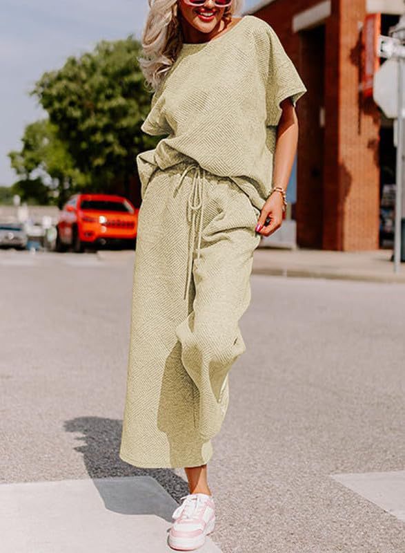 Simple solid color casual textured drawstring sportswear set
