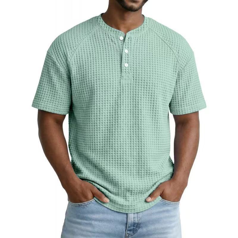 Crew neck short-sleeved polo shirt, color-blocked casual sports T-shirt for men