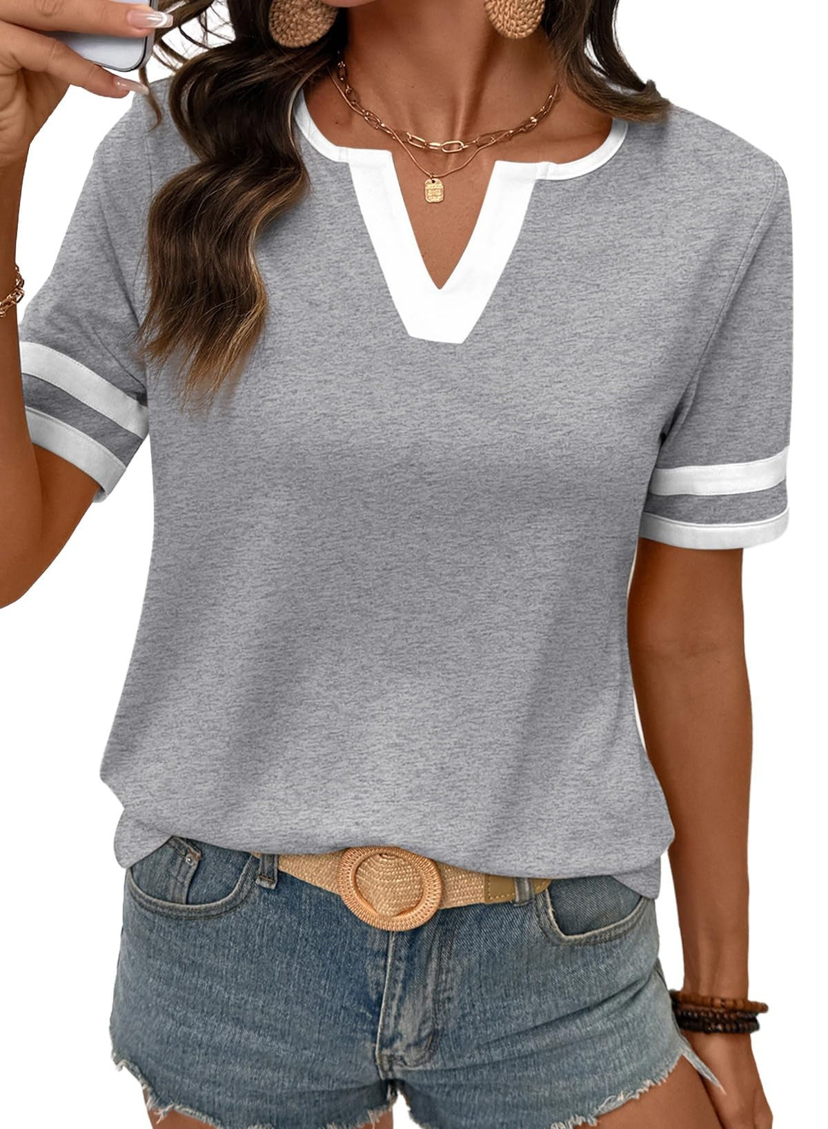 Summer loose-fitting solid color versatile tops