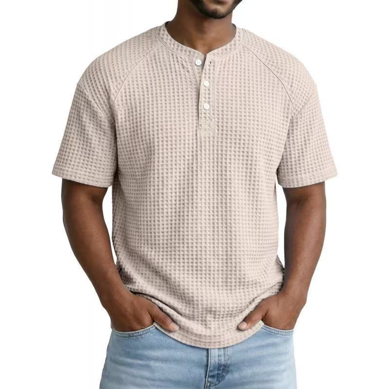 Crew neck short-sleeved polo shirt, color-blocked casual sports T-shirt for men