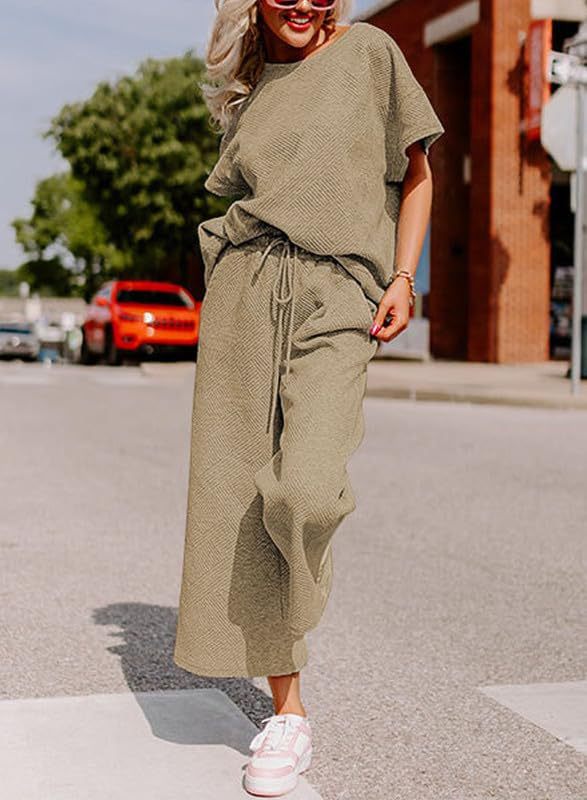 Simple solid color casual textured drawstring sportswear set