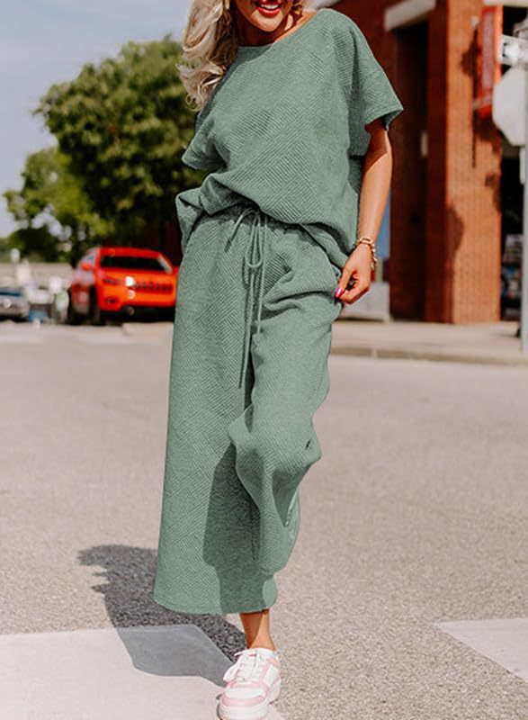 Simple solid color casual textured drawstring sportswear set