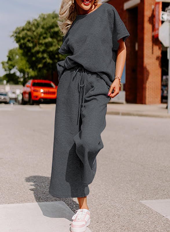 Simple solid color casual textured drawstring sportswear set