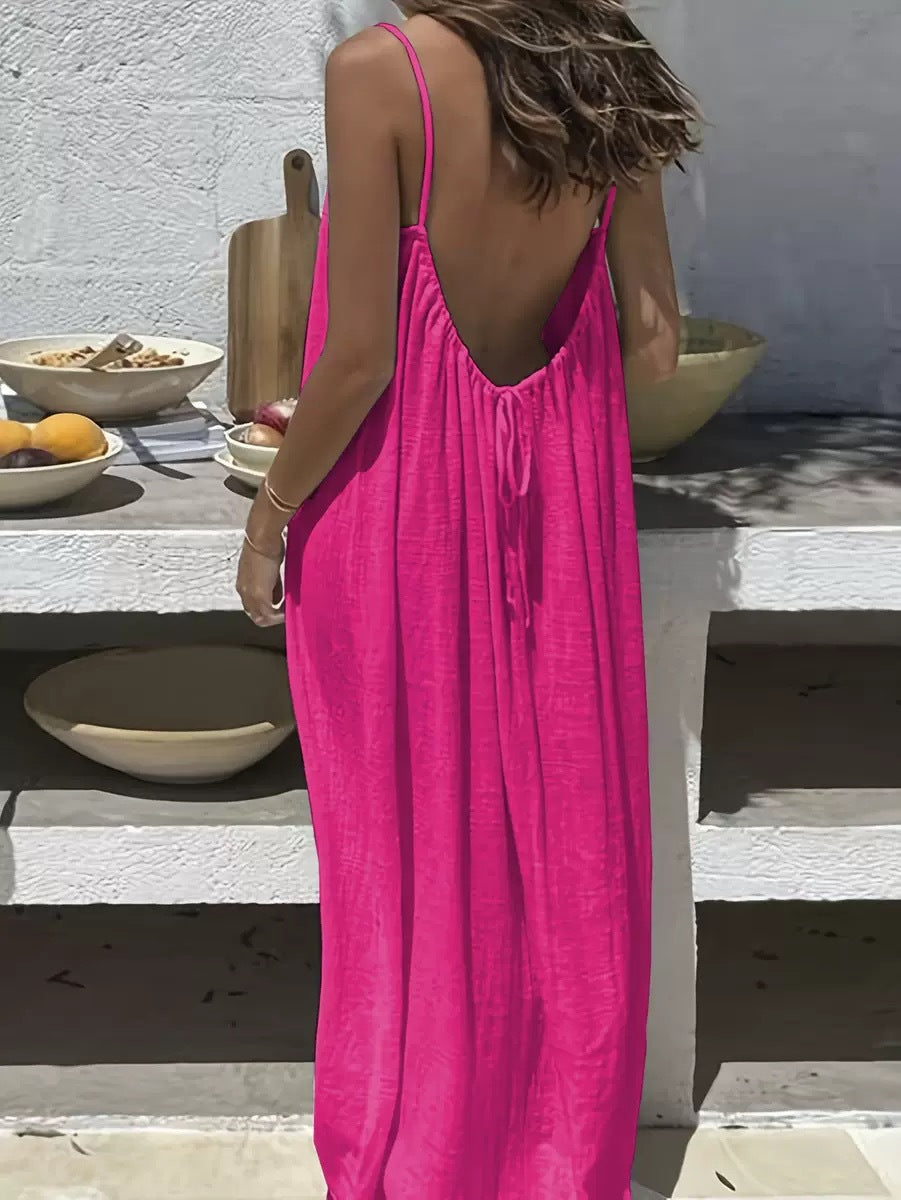 ☀️Women's Solid Color Backless Spaghetti Strap DressLimited-time special offer