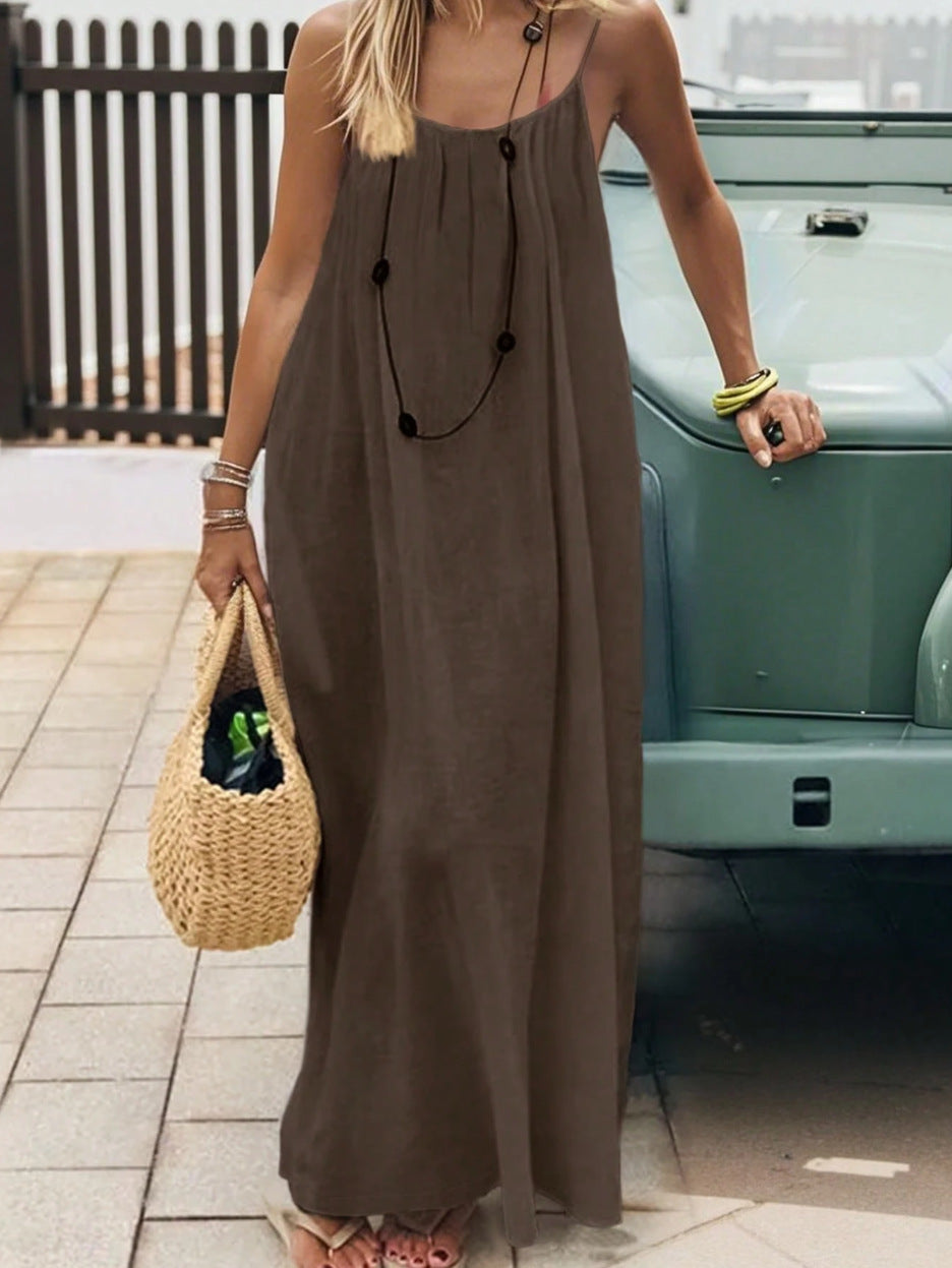 ☀️Women's Solid Color Backless Spaghetti Strap DressLimited-time special offer