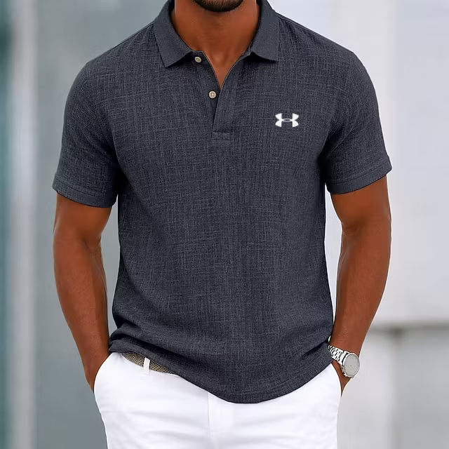 Classic Men's Casual Cotton-Linen Polo Shirt with Collar