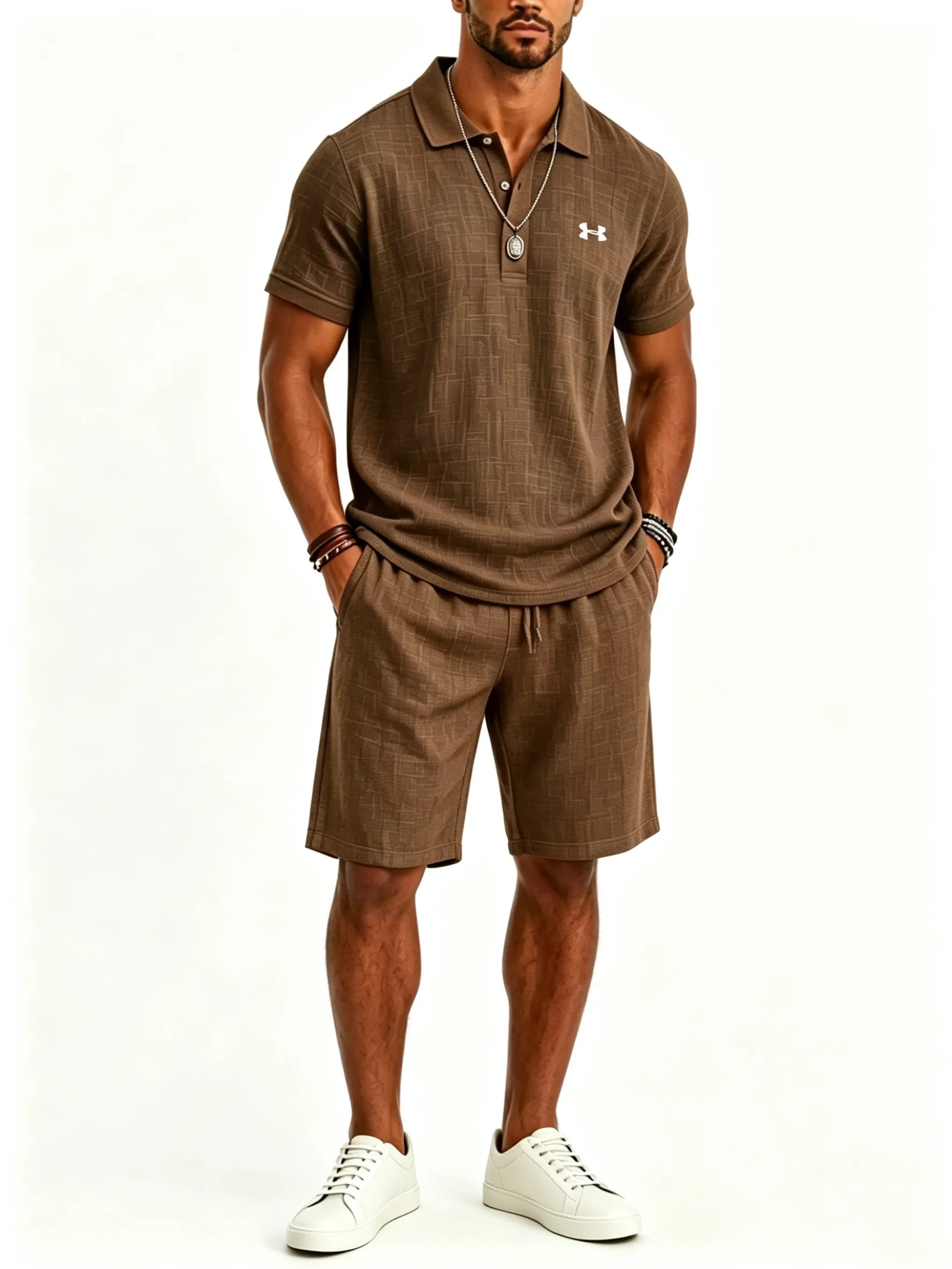 Cotton and linen casual sportswear business polo shirt set