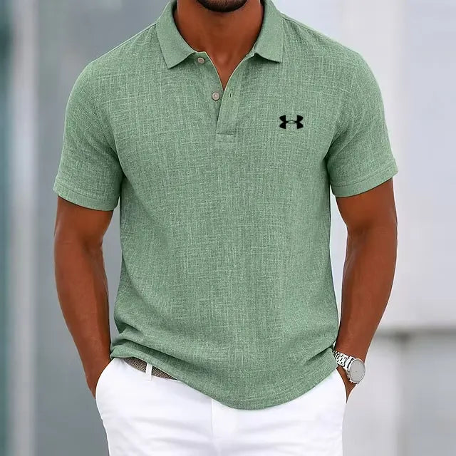 Classic Men's Casual Cotton-Linen Polo Shirt with Collar