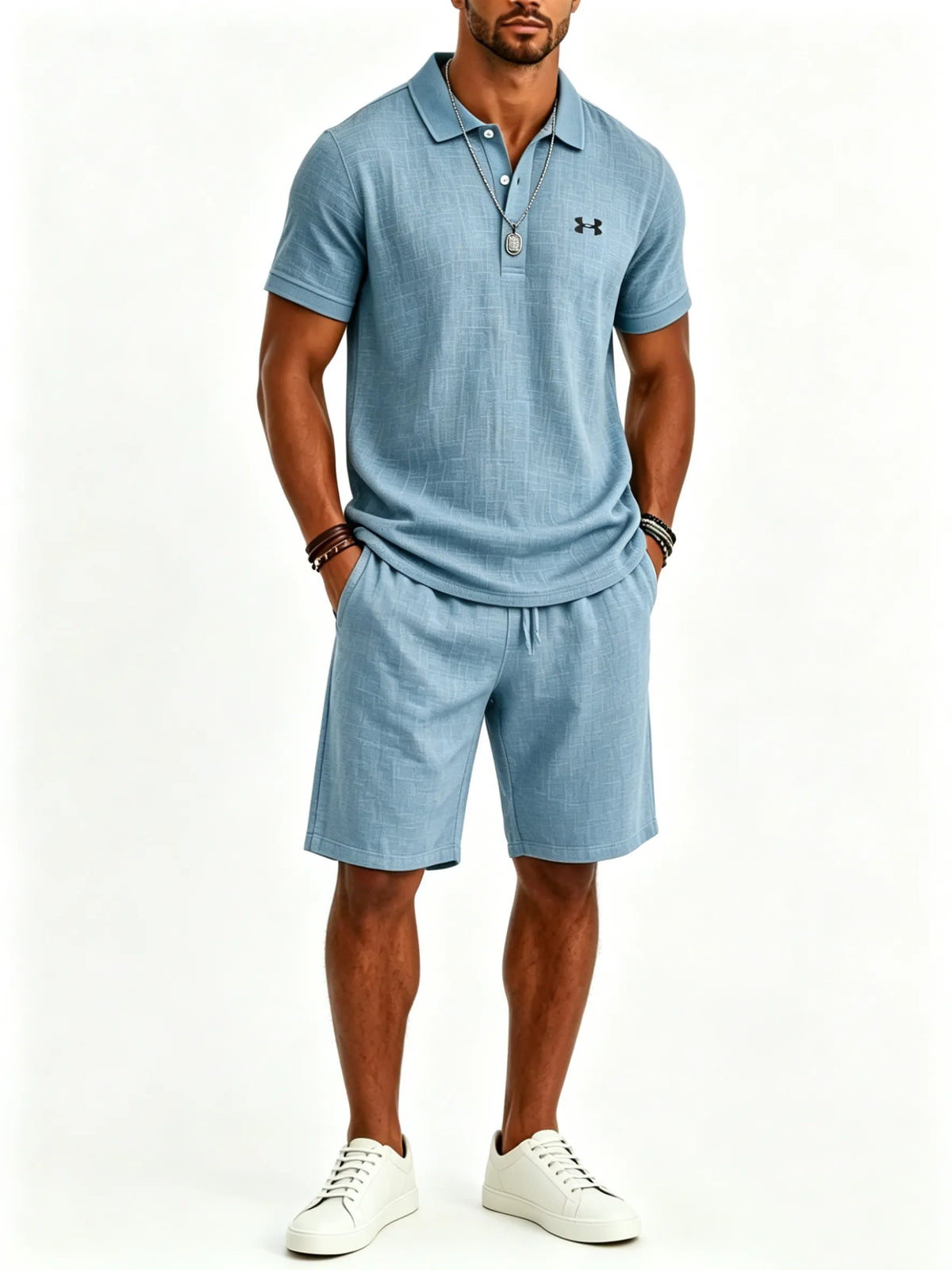 Cotton and linen casual sportswear business polo shirt set