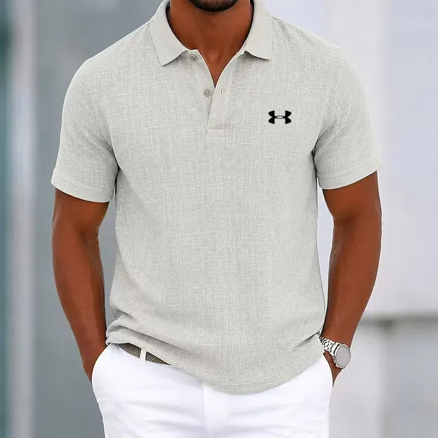 Classic Men's Casual Cotton-Linen Polo Shirt with Collar