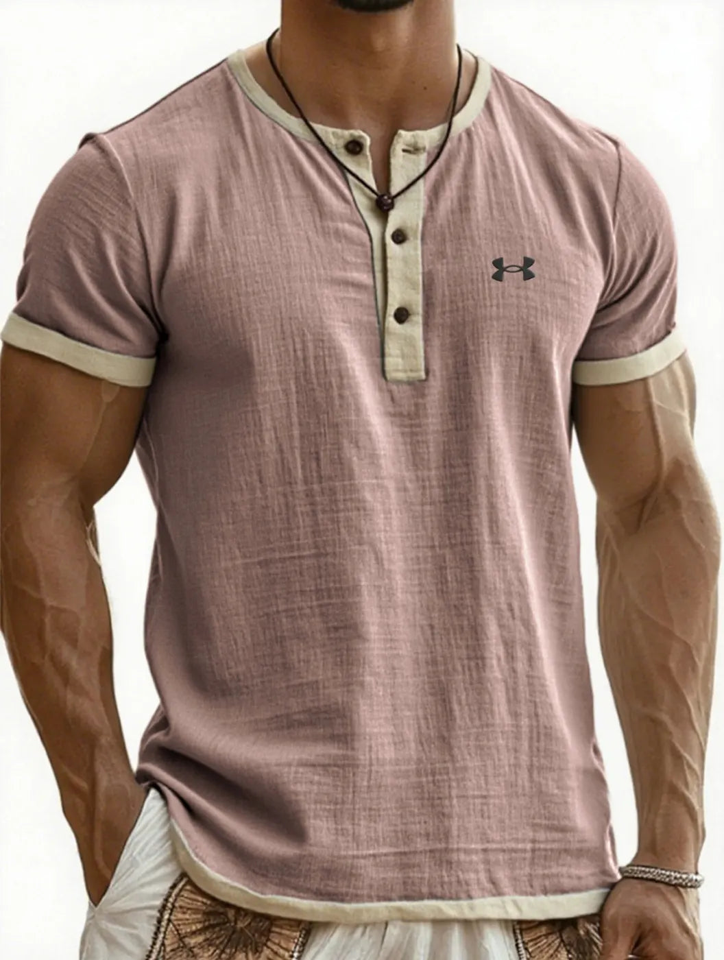 Breathable Color-Block Casual Cotton-Linen T-Shirt