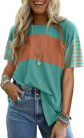 Casual striped color-blocked short-sleeved T-shirt