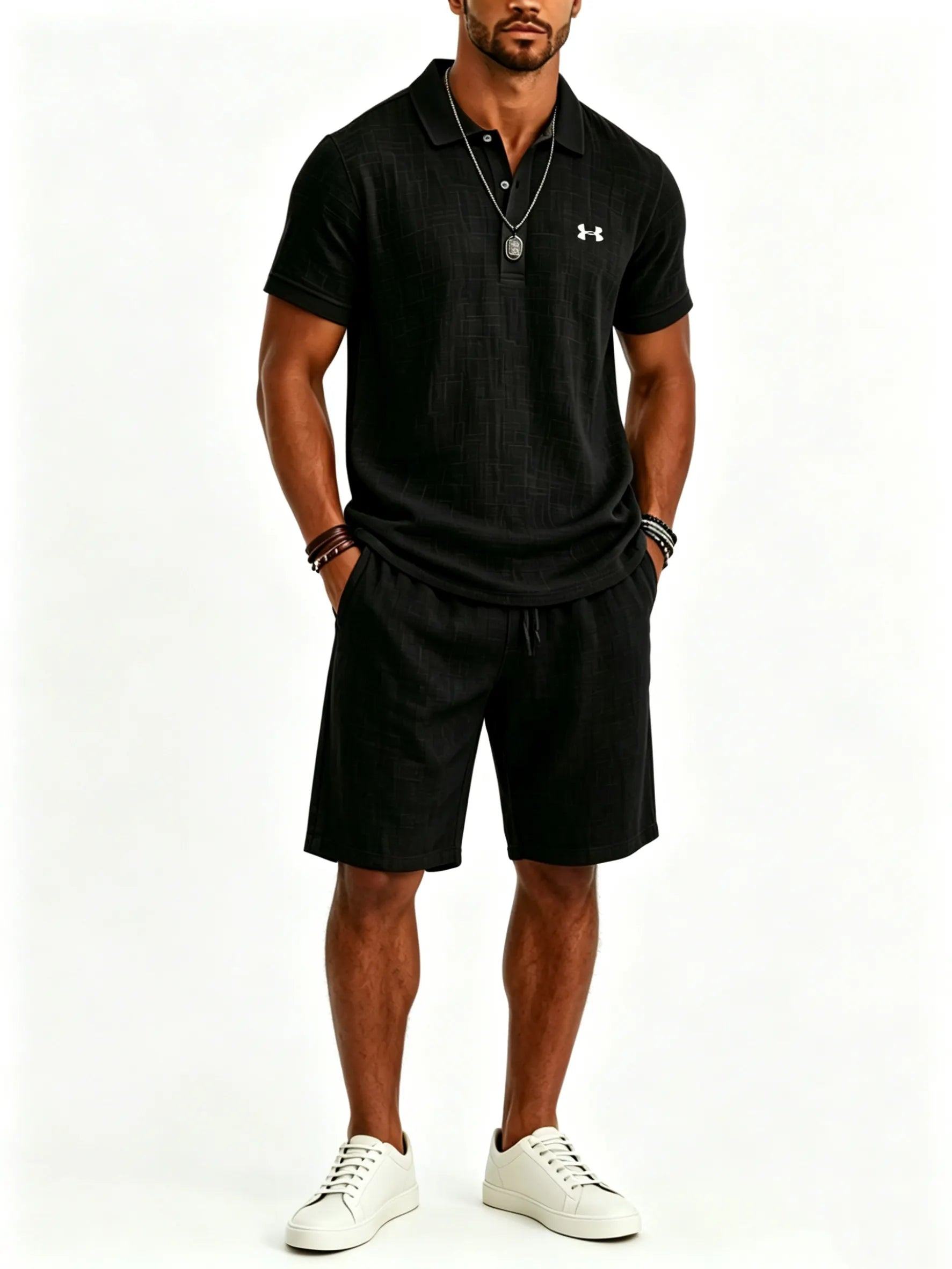 Cotton and linen casual sportswear business polo shirt set