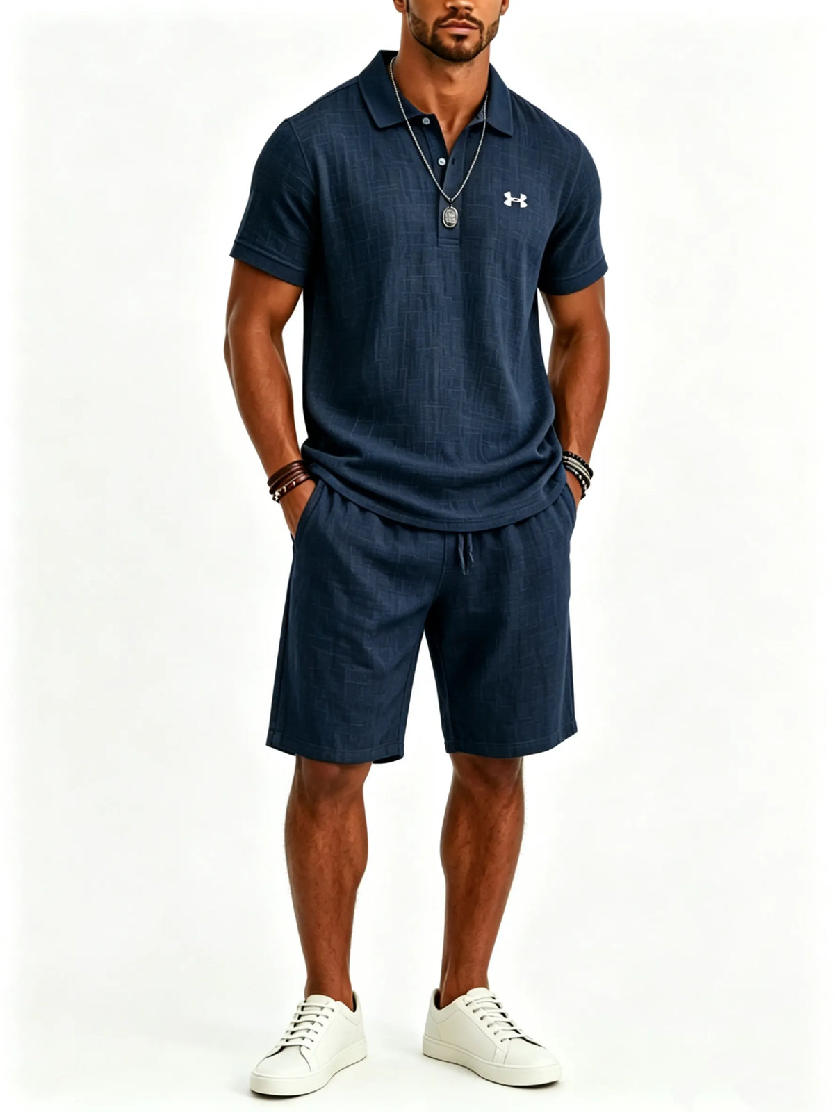 Cotton and linen casual sportswear business polo shirt set