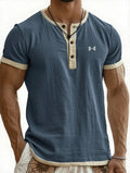 Breathable Color-Block Casual Cotton-Linen T-Shirt