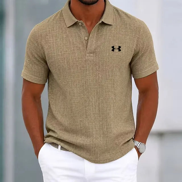 Classic Men's Casual Cotton-Linen Polo Shirt with Collar